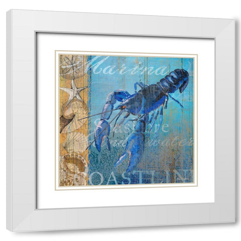Lobster and Sea White Modern Wood Framed Art Print with Double Matting by Art Licensing Studio