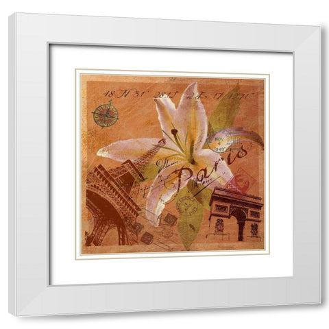 Latitude and Longitude Travel to Paris White Modern Wood Framed Art Print with Double Matting by Art Licensing Studio