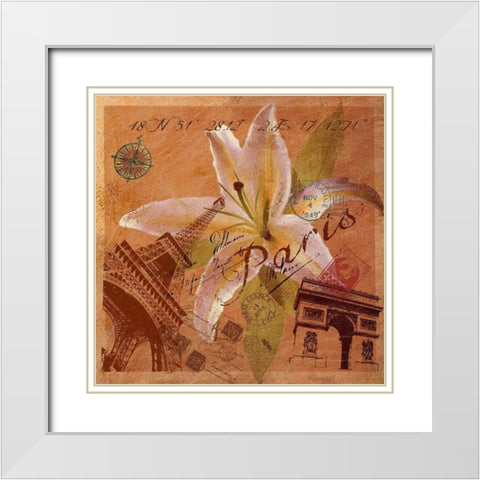 Latitude and Longitude Travel to Paris White Modern Wood Framed Art Print with Double Matting by Art Licensing Studio