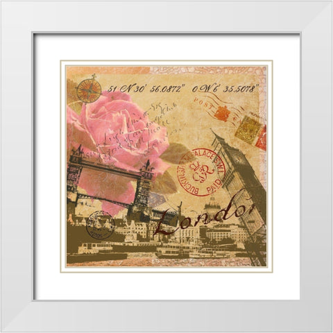 Latitude and Longitude Travel to London White Modern Wood Framed Art Print with Double Matting by Art Licensing Studio