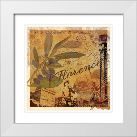 Latitude and Longitude Travel to Florence White Modern Wood Framed Art Print with Double Matting by Art Licensing Studio