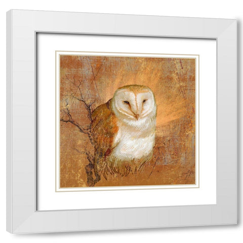 Owl in the wood White Modern Wood Framed Art Print with Double Matting by Art Licensing Studio