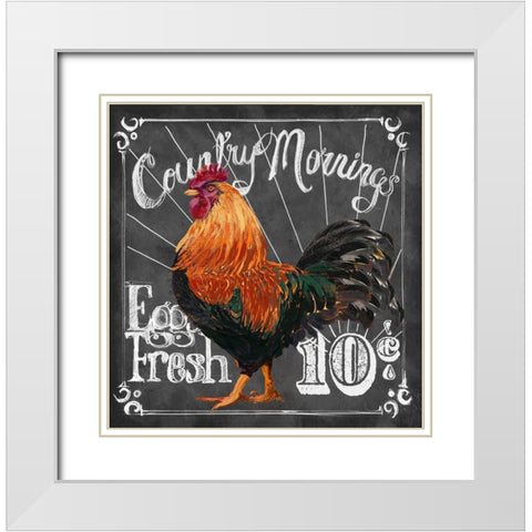 Rooster on Chalkboard I White Modern Wood Framed Art Print with Double Matting by Art Licensing Studio