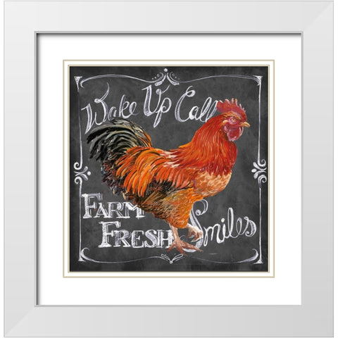 Rooster on Chalkboard II White Modern Wood Framed Art Print with Double Matting by Art Licensing Studio