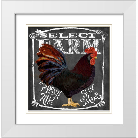 Rooster on Chalkboard III White Modern Wood Framed Art Print with Double Matting by Art Licensing Studio