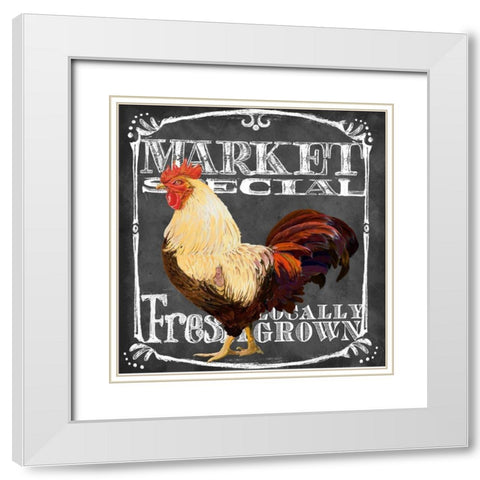 Rooster on Chalkboard IV White Modern Wood Framed Art Print with Double Matting by Art Licensing Studio