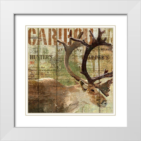 Open Season Caribou White Modern Wood Framed Art Print with Double Matting by Art Licensing Studio