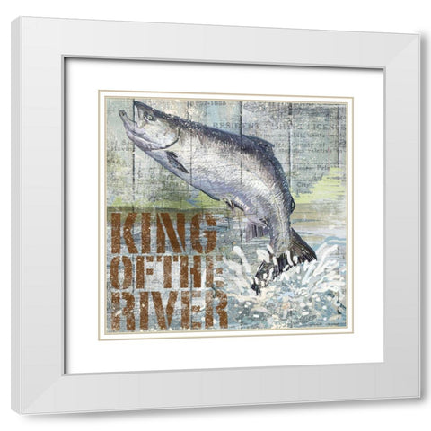 Open Season King Salmon White Modern Wood Framed Art Print with Double Matting by Art Licensing Studio