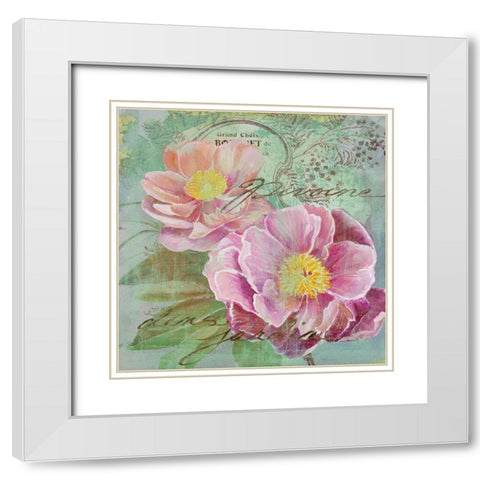 Peony Garden I White Modern Wood Framed Art Print with Double Matting by Art Licensing Studio