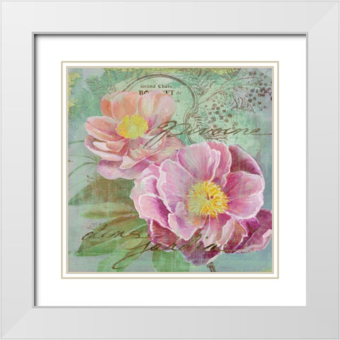 Peony Garden I White Modern Wood Framed Art Print with Double Matting by Art Licensing Studio