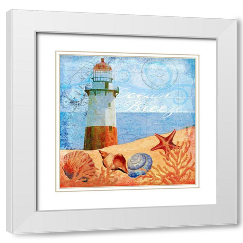 Ocean Breeze Lighthouse White Modern Wood Framed Art Print with Double Matting by Art Licensing Studio