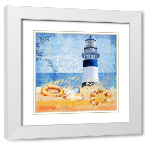Trade Winds Lighthouse White Modern Wood Framed Art Print with Double Matting by Art Licensing Studio
