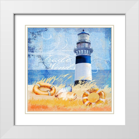 Trade Winds Lighthouse White Modern Wood Framed Art Print with Double Matting by Art Licensing Studio