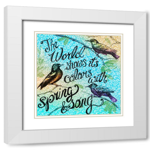 Birdie Words 1 White Modern Wood Framed Art Print with Double Matting by Art Licensing Studio