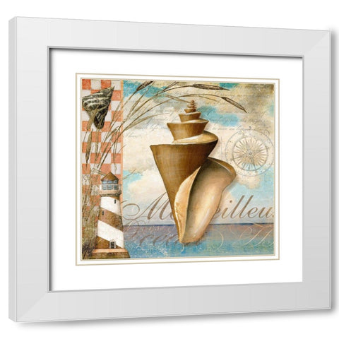 Shell Dreams 1 White Modern Wood Framed Art Print with Double Matting by Art Licensing Studio