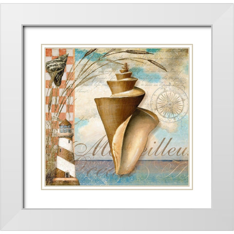 Shell Dreams 1 White Modern Wood Framed Art Print with Double Matting by Art Licensing Studio