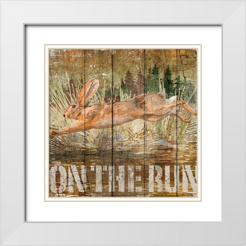 Rabbit on the Run White Modern Wood Framed Art Print with Double Matting by Art Licensing Studio