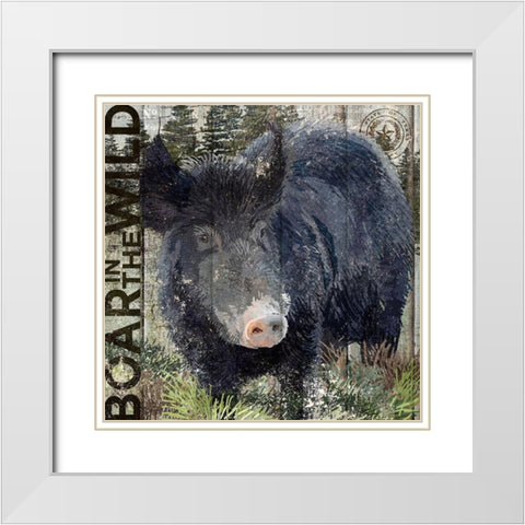 Boar in the Wild White Modern Wood Framed Art Print with Double Matting by Art Licensing Studio