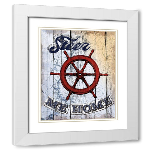Shipwheel White Modern Wood Framed Art Print with Double Matting by Art Licensing Studio
