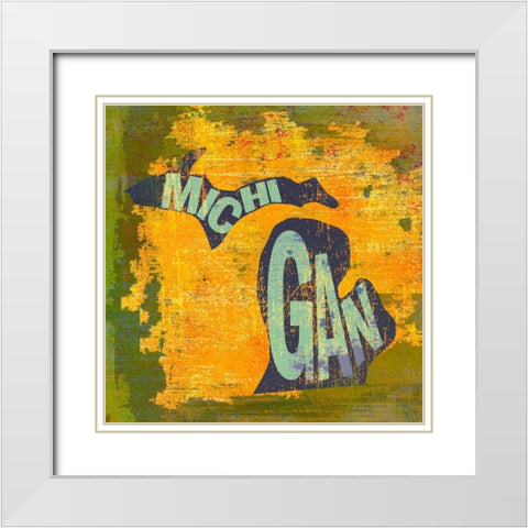 Michigan White Modern Wood Framed Art Print with Double Matting by Art Licensing Studio