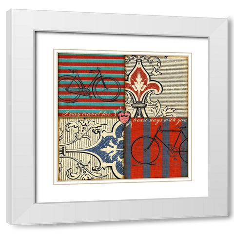 Bicycle Damask White Modern Wood Framed Art Print with Double Matting by Art Licensing Studio