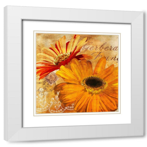 Golden Gerbera II White Modern Wood Framed Art Print with Double Matting by Art Licensing Studio