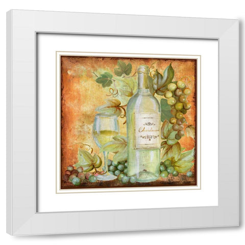 Grapevine And Wine White White Modern Wood Framed Art Print with Double Matting by Art Licensing Studio
