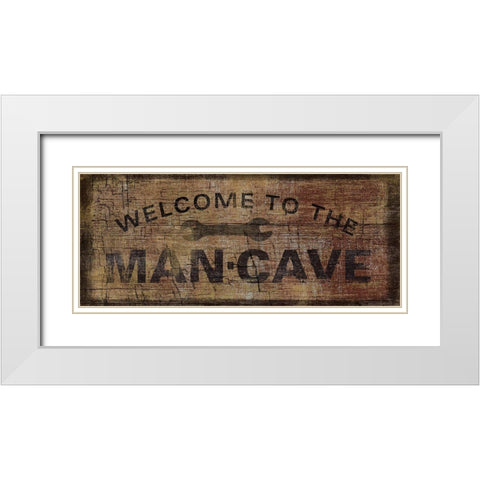 Mancave with Wrench White Modern Wood Framed Art Print with Double Matting by Art Licensing Studio