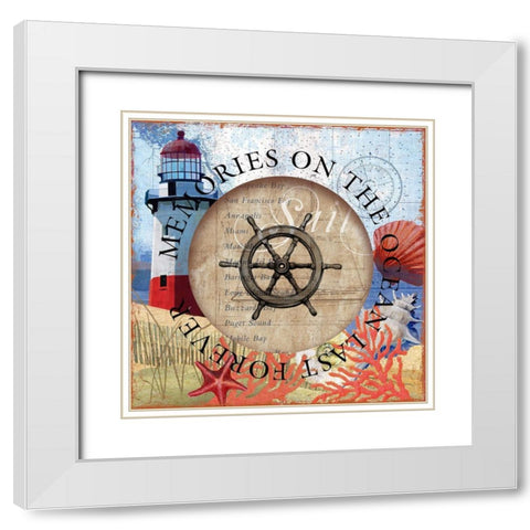Circled Lighthouse 1 White Modern Wood Framed Art Print with Double Matting by Art Licensing Studio