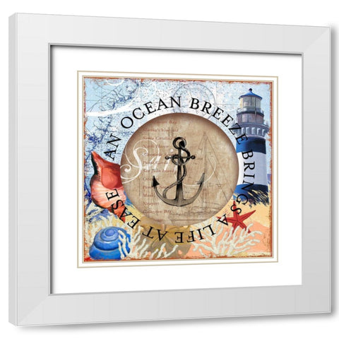 Circled Lighthouse 2 White Modern Wood Framed Art Print with Double Matting by Art Licensing Studio