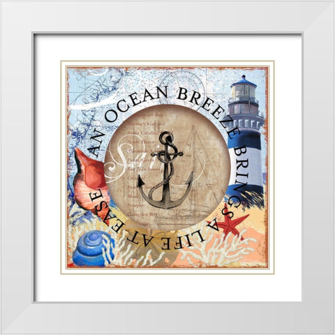 Circled Lighthouse 2 White Modern Wood Framed Art Print with Double Matting by Art Licensing Studio