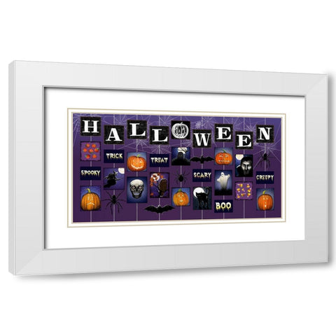 Halloween on Strings White Modern Wood Framed Art Print with Double Matting by Art Licensing Studio