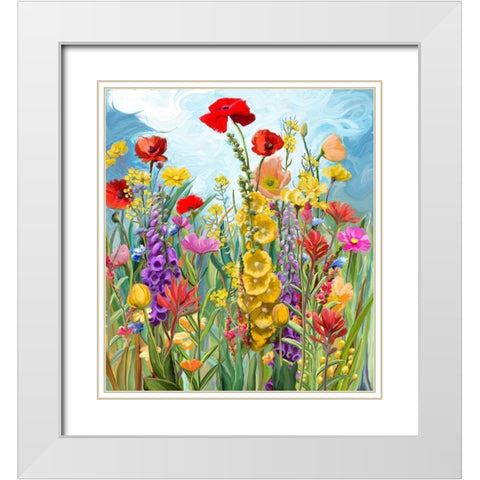 Floral Fields 1 White Modern Wood Framed Art Print with Double Matting by Art Licensing Studio