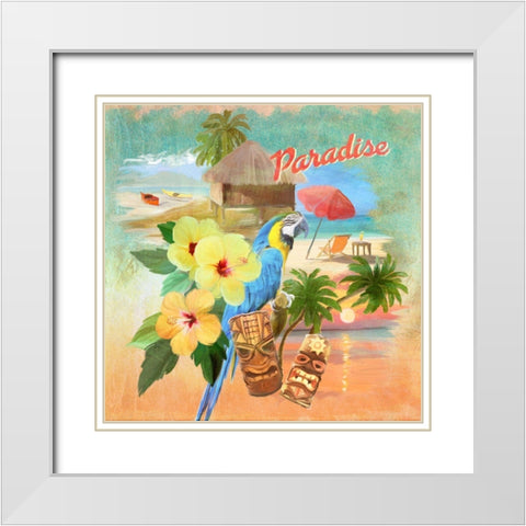 Macaw Cabana Pattern White Modern Wood Framed Art Print with Double Matting by Art Licensing Studio