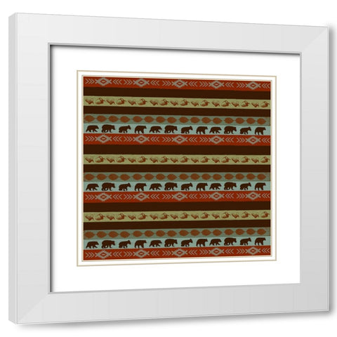 Stripe Pine and Bears White Modern Wood Framed Art Print with Double Matting by Art Licensing Studio