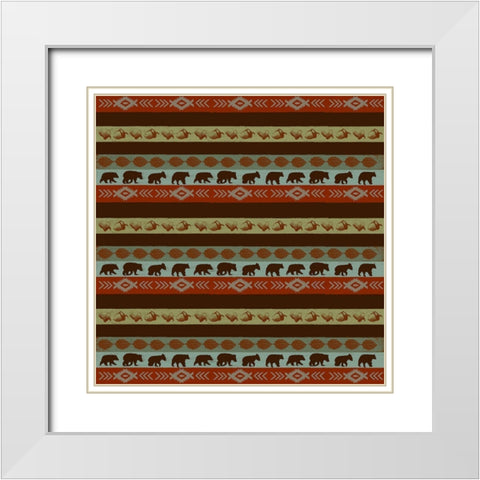 Stripe Pine and Bears White Modern Wood Framed Art Print with Double Matting by Art Licensing Studio