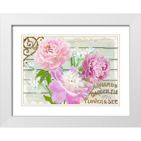 Farm Seed Peonies White Modern Wood Framed Art Print with Double Matting by Art Licensing Studio