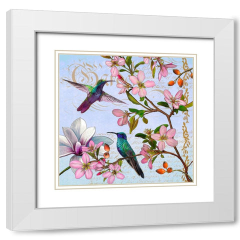 Hummingbird Botanical White Modern Wood Framed Art Print with Double Matting by Art Licensing Studio
