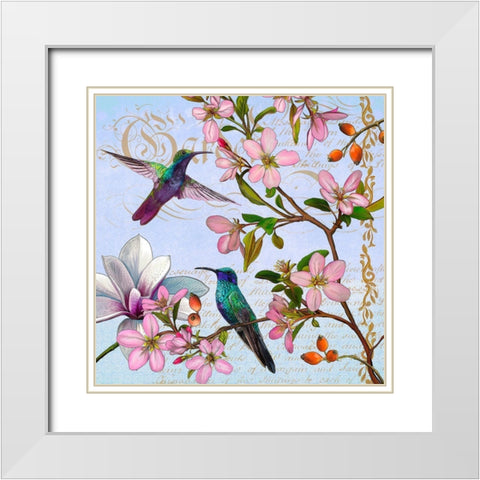 Hummingbird Botanical White Modern Wood Framed Art Print with Double Matting by Art Licensing Studio