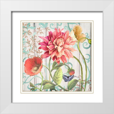 Dahlia Refresh White Modern Wood Framed Art Print with Double Matting by Art Licensing Studio
