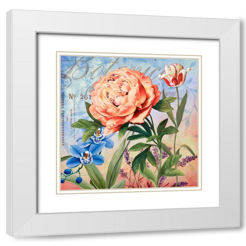 Botanique with Peony White Modern Wood Framed Art Print with Double Matting by Art Licensing Studio