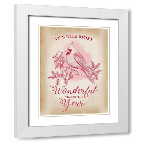Christmas Cardinal White Modern Wood Framed Art Print with Double Matting by Art Licensing Studio