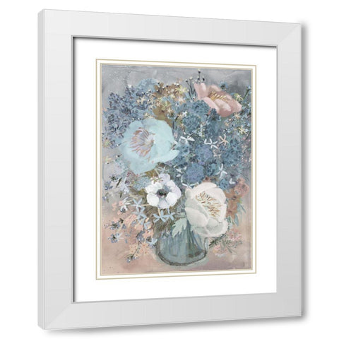 Summer Blues Bouquet White Modern Wood Framed Art Print with Double Matting by Art Licensing Studio