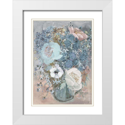 Summer Blues Bouquet White Modern Wood Framed Art Print with Double Matting by Art Licensing Studio