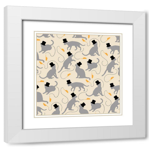 Sophisticated Kitties White Modern Wood Framed Art Print with Double Matting by Art Licensing Studio