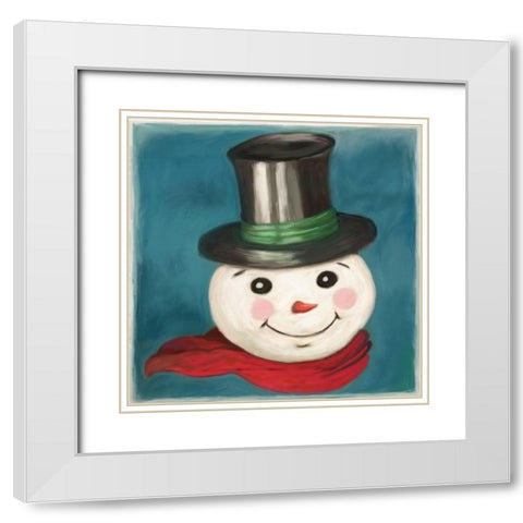 Happy Snowman White Modern Wood Framed Art Print with Double Matting by Art Licensing Studio