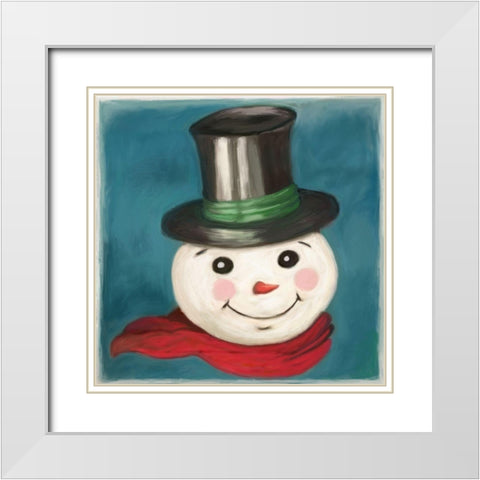 Happy Snowman White Modern Wood Framed Art Print with Double Matting by Art Licensing Studio
