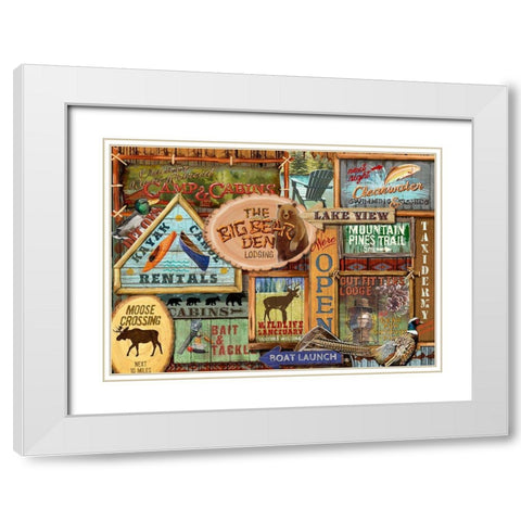 Lodge Sign Collage White Modern Wood Framed Art Print with Double Matting by Art Licensing Studio