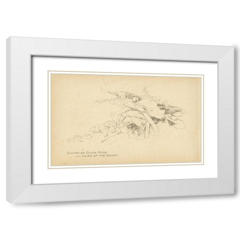 Gloire de Dijon Rose and Lilies of the Valley White Modern Wood Framed Art Print with Double Matting by Art Licensing Studio