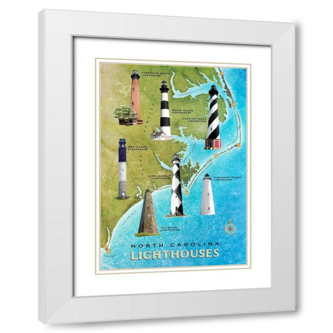 North Carolina Lighthouses White Modern Wood Framed Art Print with Double Matting by Art Licensing Studio